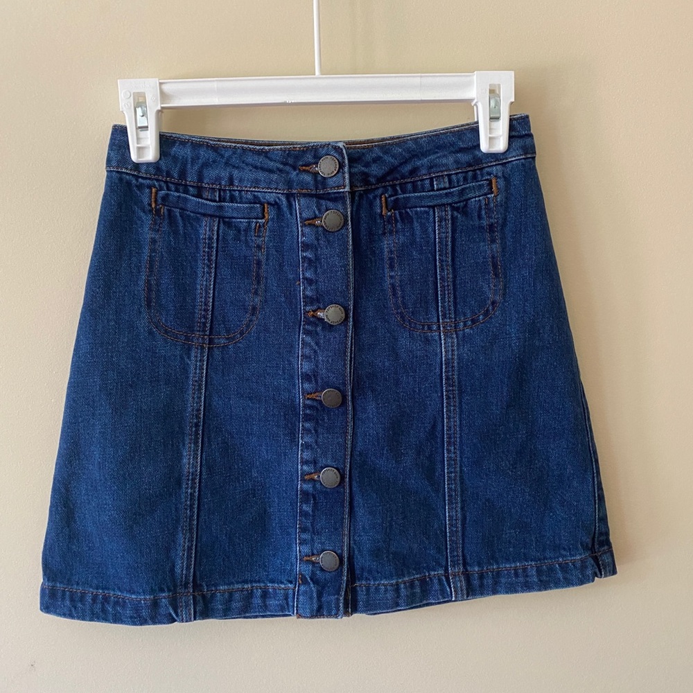 Topshop Blue Denim Button Down 70s Style Skirt
